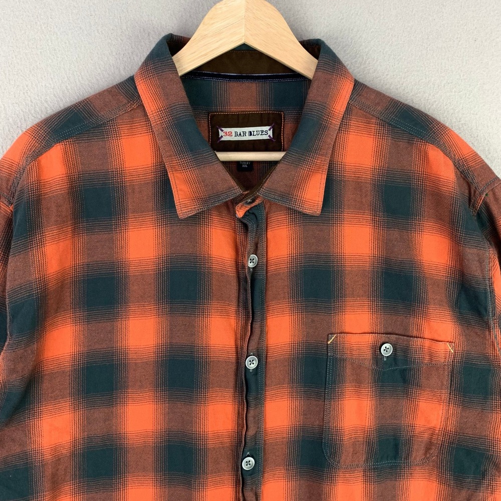 32 Bar Blues Shirt Mens XXL Red Shadow Plaid Long Sleeve Heavy Cotton Button‎ Up